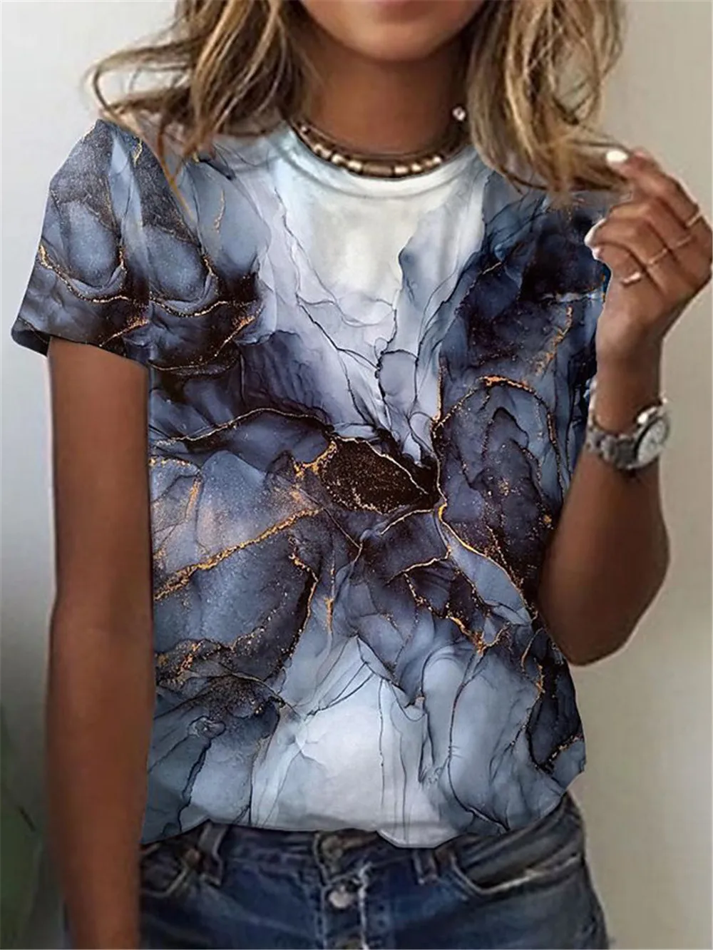 

2022 Summer New Hot Sale Fashion Digital Floral Print T Shirt Women Short Sleeve O Neck All Match Leisure Female Streetwear Top