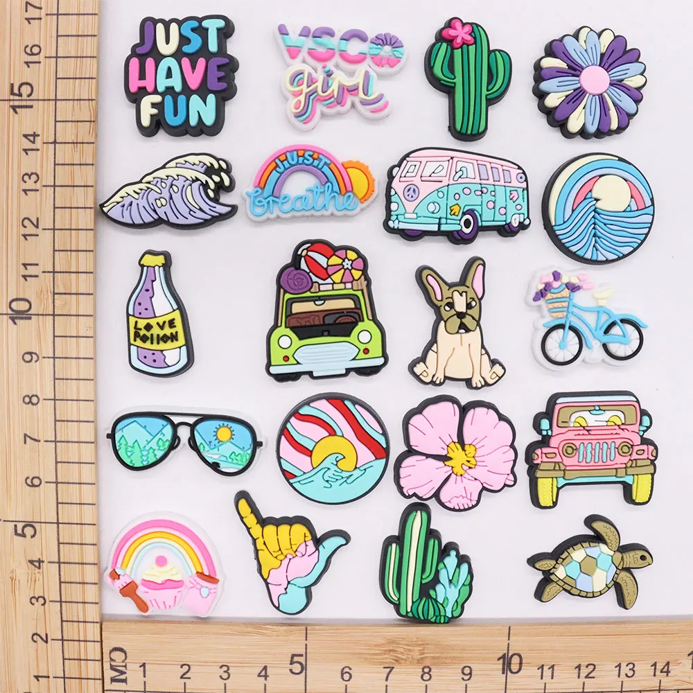 

1-20PCS PVC Shoe Charms Just Have Fun Cactus Flowers Dogs Rainbows Croc Slipper Accessories Decorations for Bands Wristband