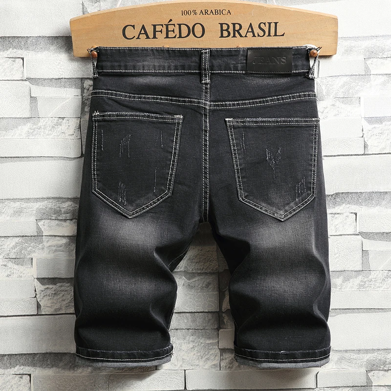 New Men's Denim Shorts Chinese Style Auspicious Yunlong Embroidery Men's Cotton Casual Slim Fit Straight Tube Jeans Shorts