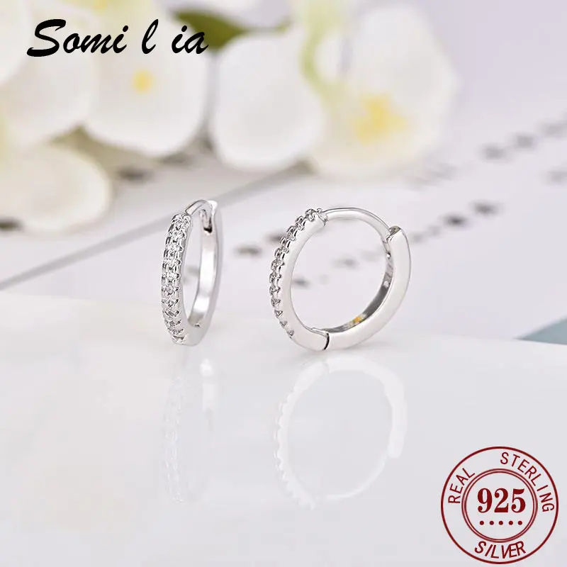 

SOMILIA - 100% 925 пробы серебряные очаровательные маленькие Huggie кольца серьги для женщин 13 мм x 2,0 мм кубический цирконий серебряные ювелирные изделия