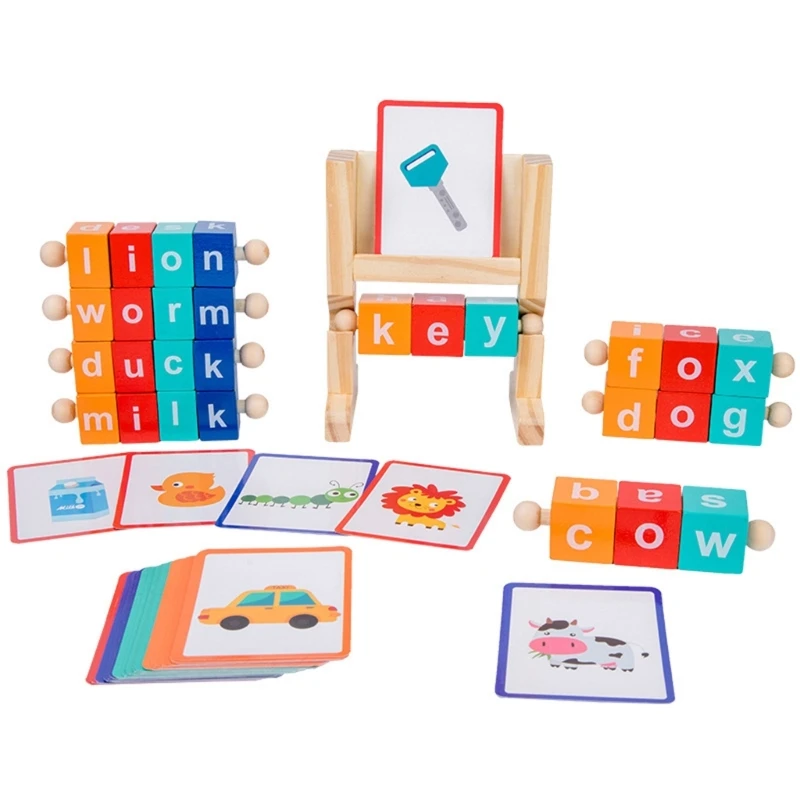 

D7WF Spelling Game Wooden Matching Letters Toy with Flash Cards Words for Children