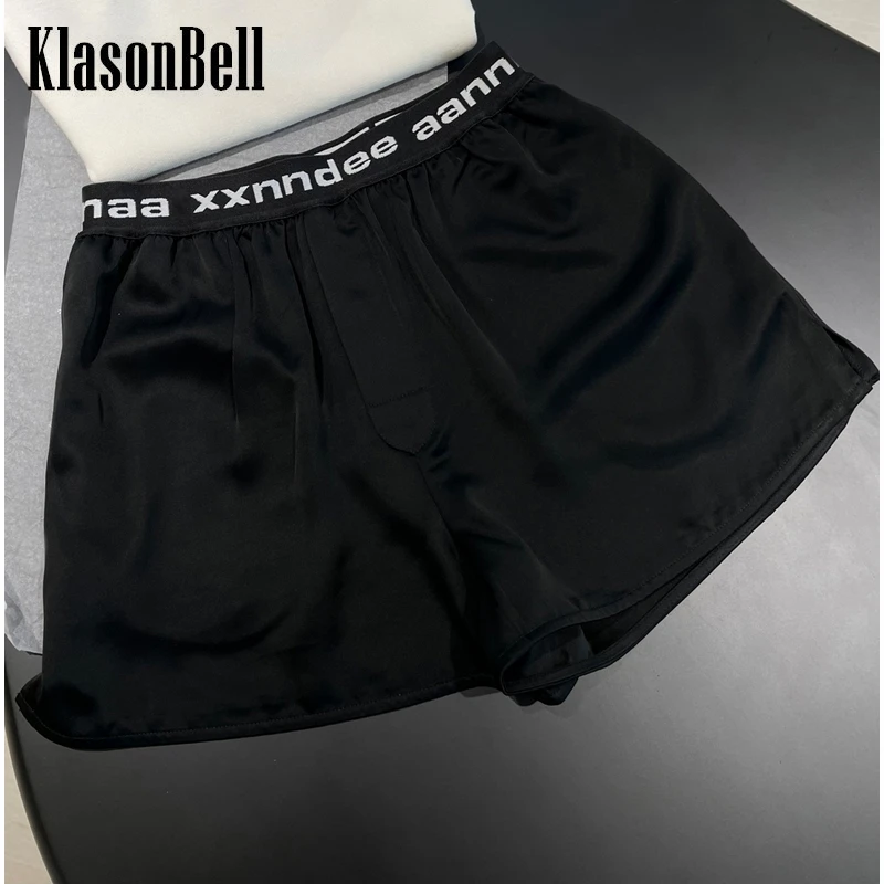 

5.23 KlasonBell Letter Elastic Waist Black Comfortable Casual Shorts Women