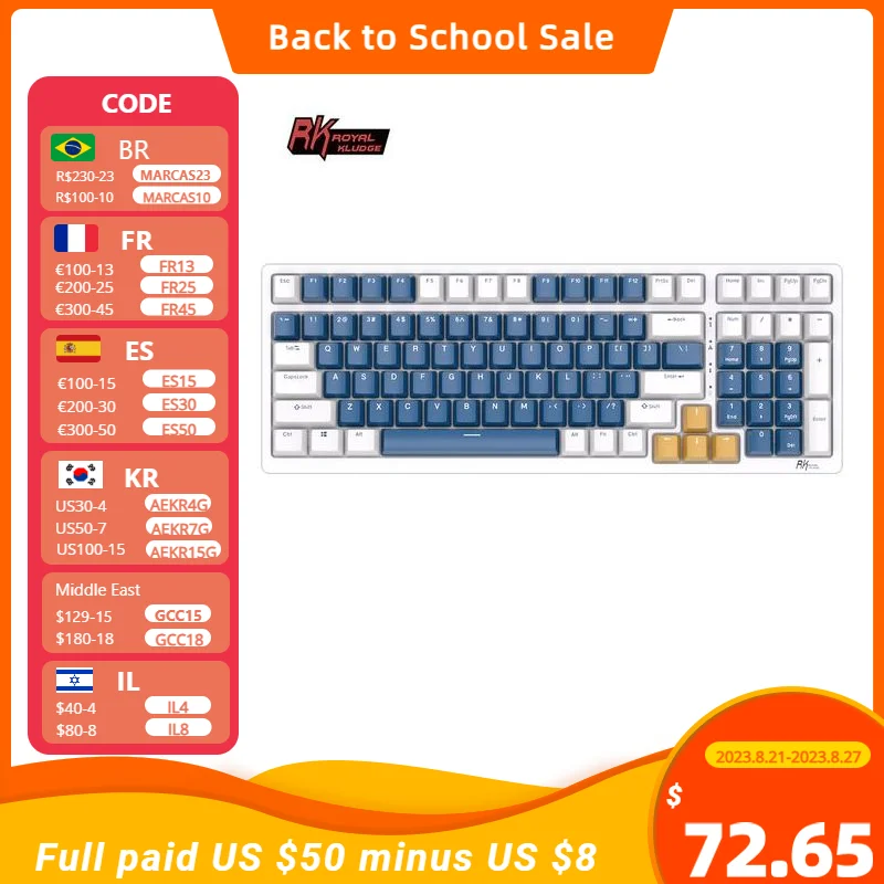 Беспроводная механическая клавиатура с Bluetooth, 2,4 ГГц, три режима, 100 клавиши, RGB-подсветка, горячая Распродажа, DIY игровые клавиатуры Royal Kludge RK98