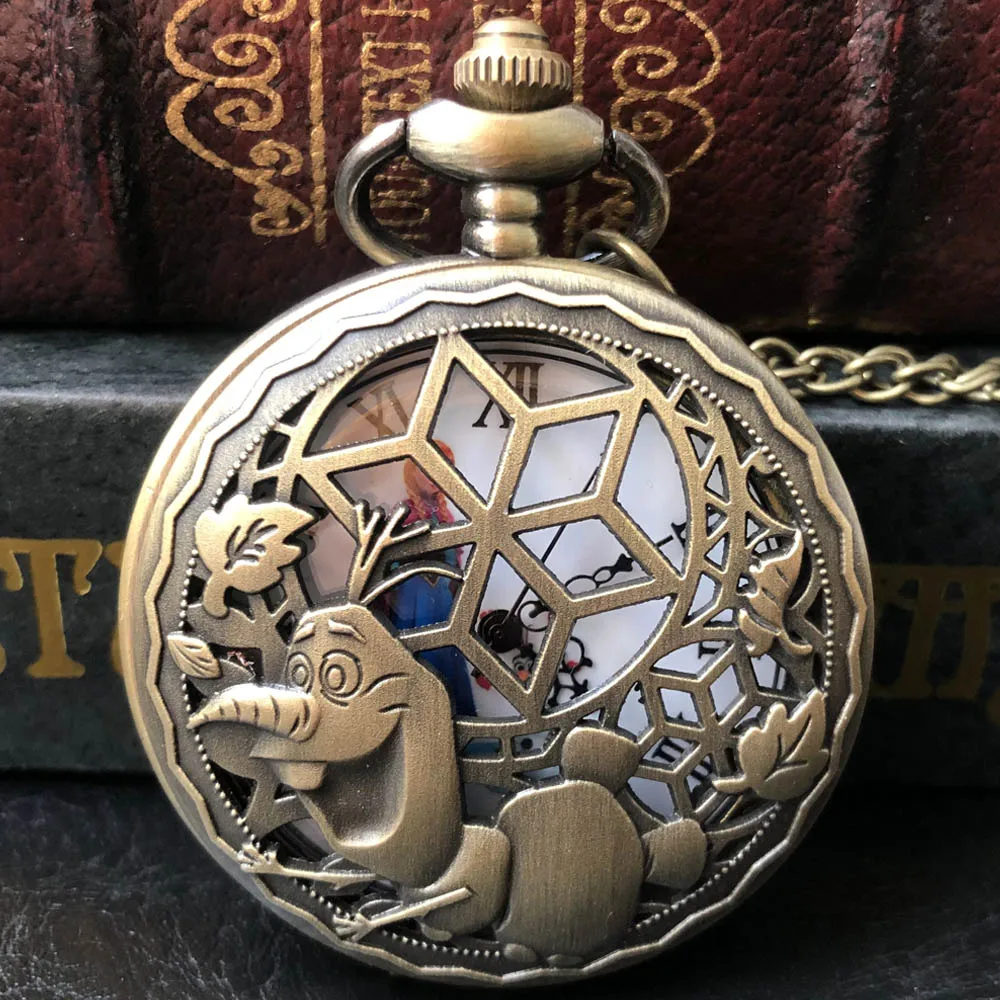 

Famous Anime Artistic Person Image Carved Roman Numerals Hollow Quartz Pocket Watch Necklace Pendant Chain Men Women