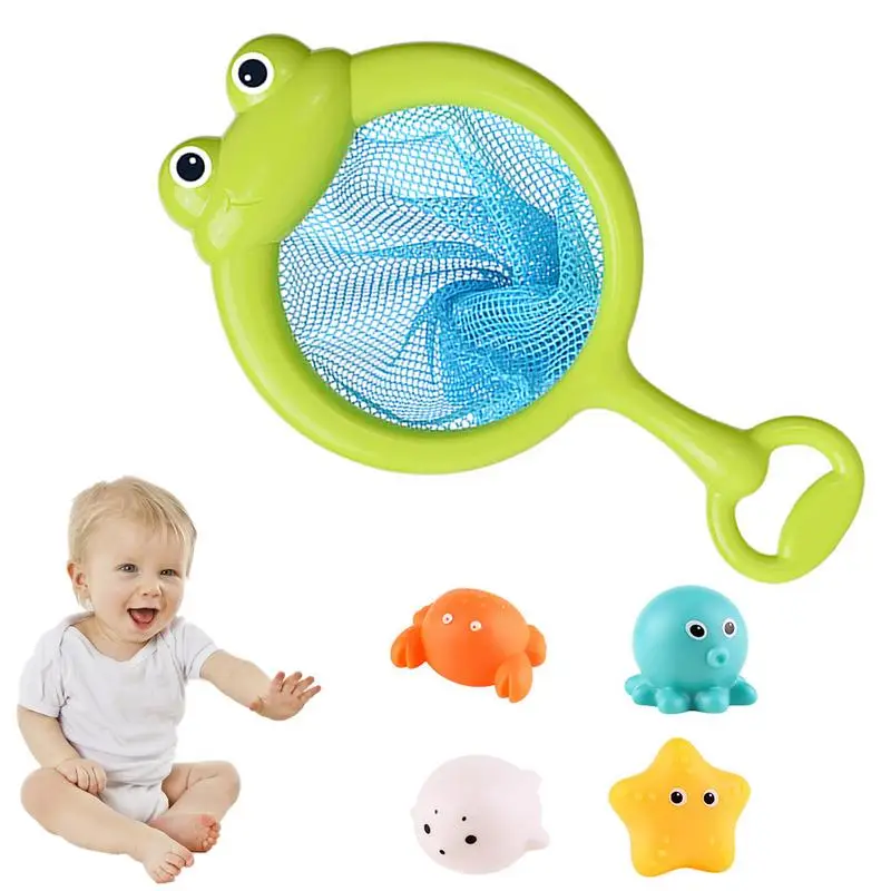 

Baby Bath Toys Finding Fish Game Toys For Kids Soft Bathroom Play Animals Bath Figure Toy With Fishing Net For Toddlers Children
