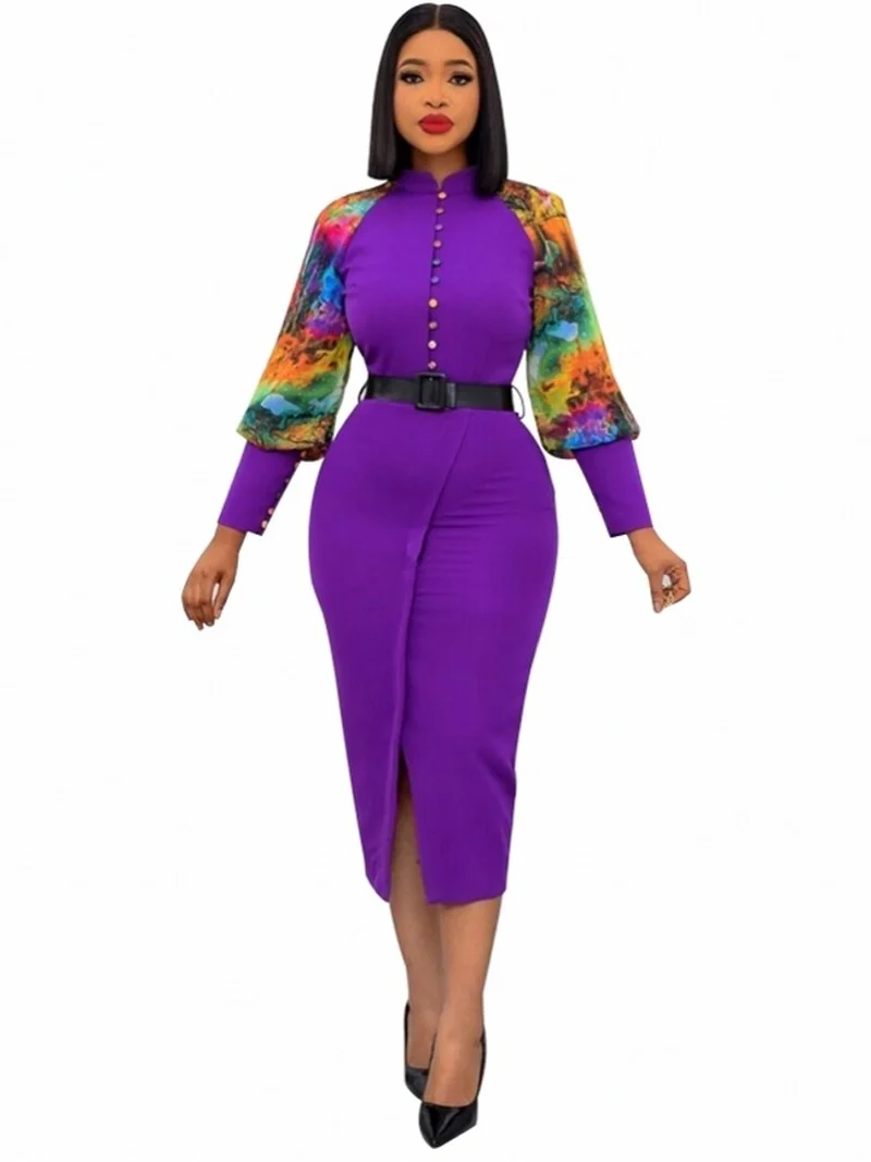

2022 Summer Midi Dress Fashion Long Sleeve Package Hip African Women Elegant Office Lady Dress Work Wear Clothing Female Robe