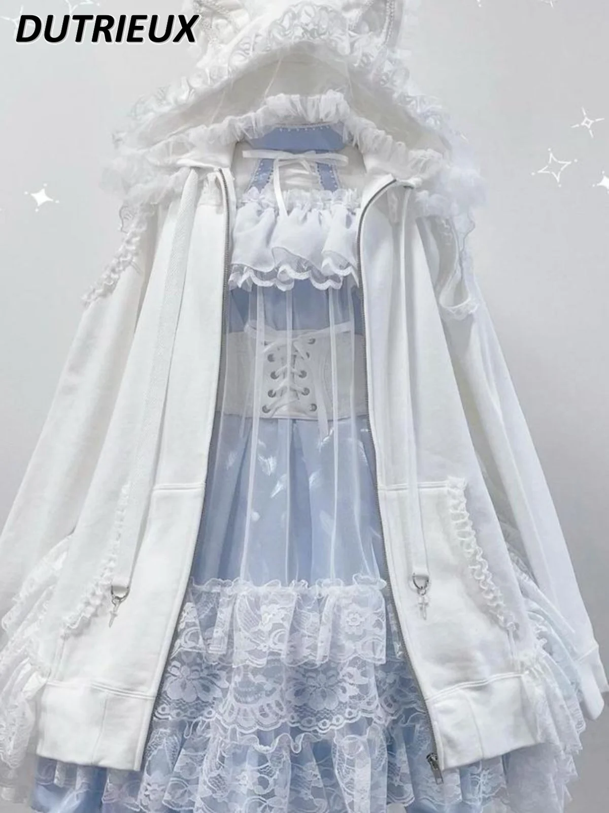 Японское милое пальто с капюшоном и кружевными краями милые кошачьи уши