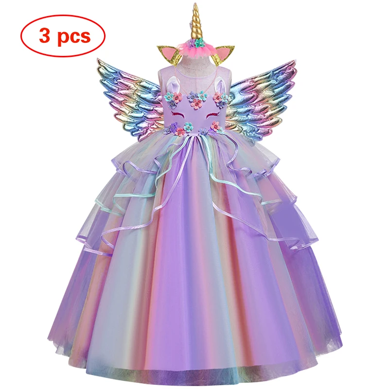 Flower girl Unicorn rainbow wedding party dress birthday role dance performance | Детская одежда и обувь