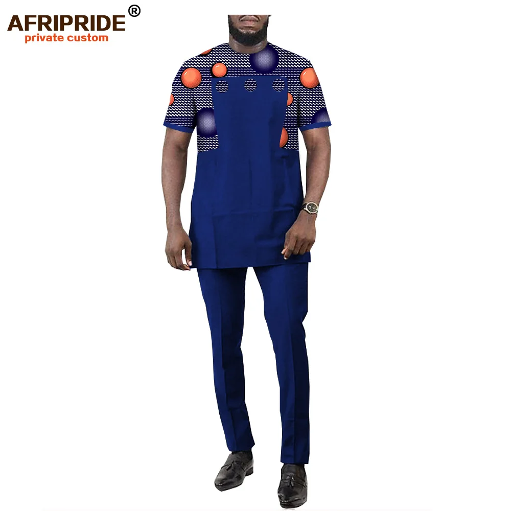 African Men Attire Dashiki Printed Shirt Suit 2 Piece Outfits Short Sleeve Blouse Sports Tribal Tracksuit AFRIPRIDE A2016003