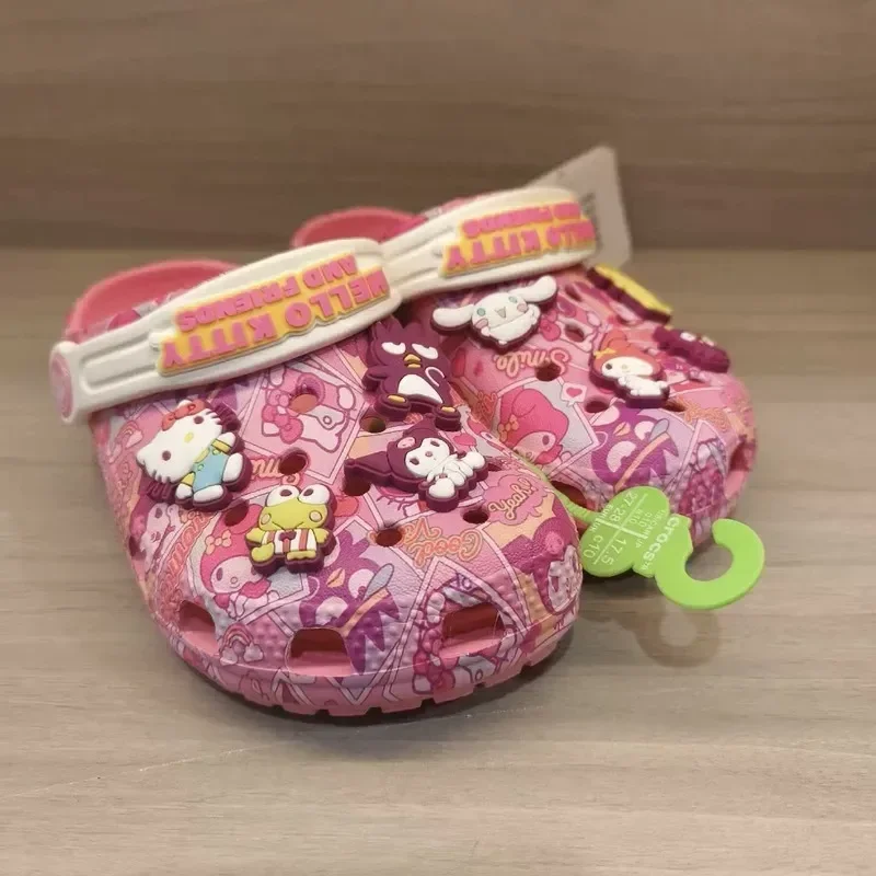 Детские сандалии для девочек Kawaii Sanrio Hello Kitty Kuromi My Melody Cinnamoroll Crocs детские тапочки