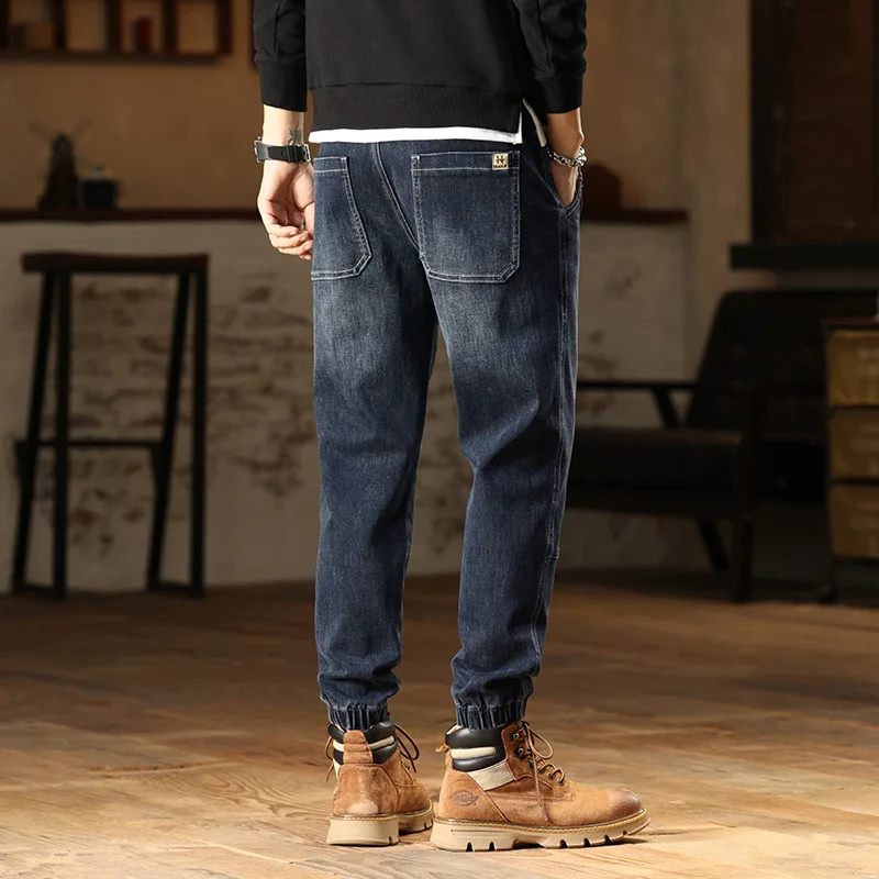 Autumn and Winter Jeans Men's Personality Fashion Brand Slim Fit Elastic Waist Tied Leggings Elastic Casual Young Men's Pants