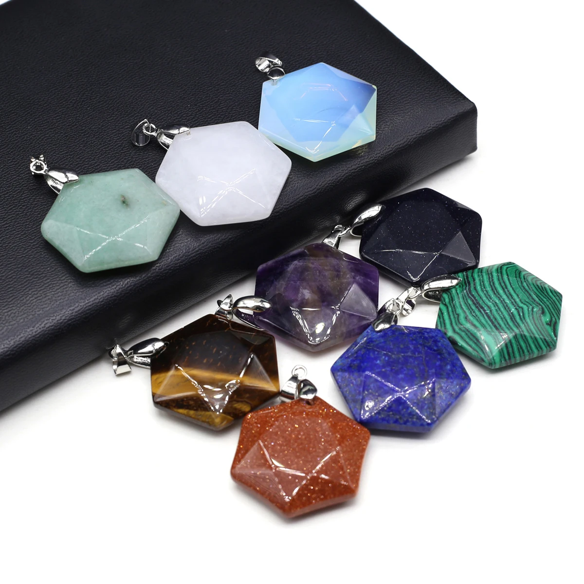 

Fine Natural Stone Pendant Hexagon Lapis Lazuli Tiger Eye for Charm Jewelry Making DIY Women Necklace Reiki Heal Gifts