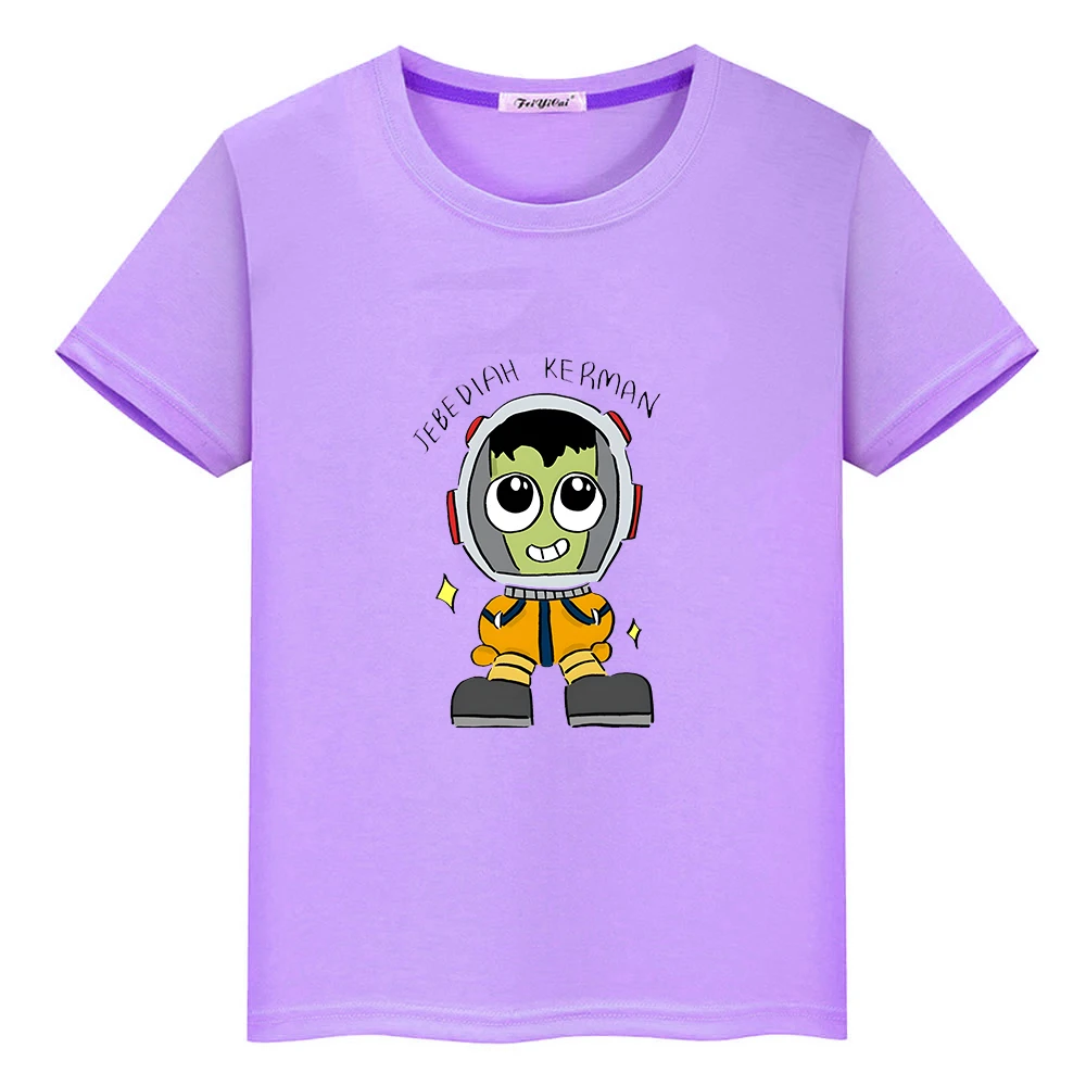

Футболки Kerball с рисунком космической программы, летняя футболка с коротким рукавом для мальчиков и девочек, симпатичная Удобная футболка из 100% хлопка