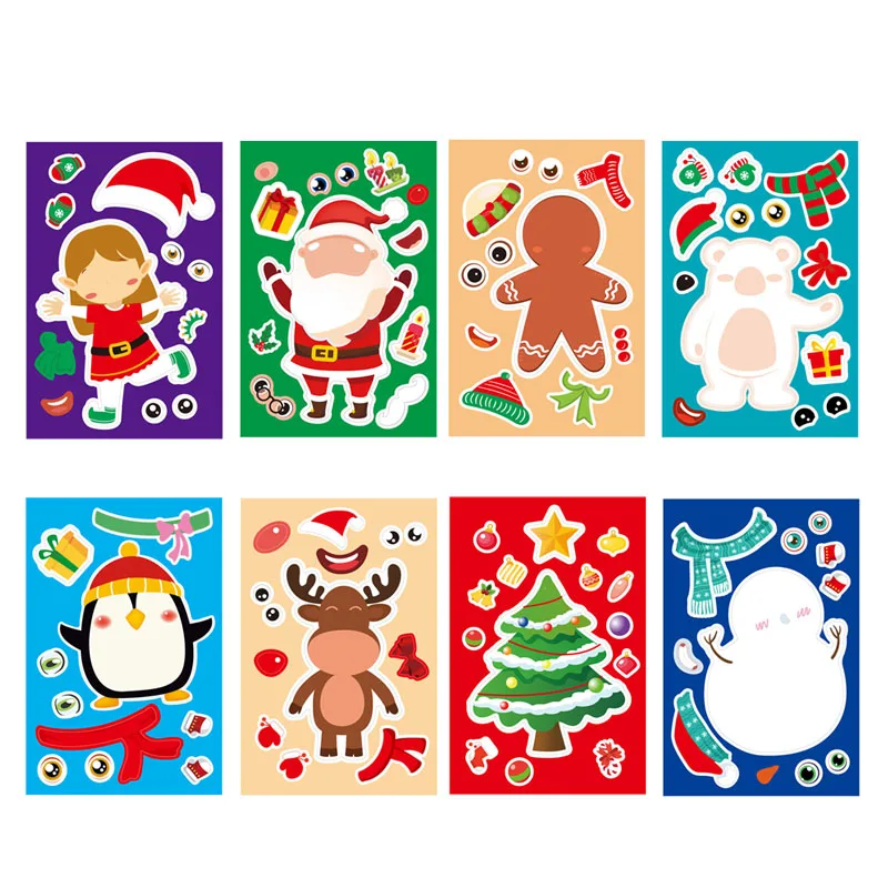 

Make a Face Christmas Sticker Kids Santa Claus Snowman Dressing Game DIY Face Changing Cartoon Sticker Room Decoration Toy