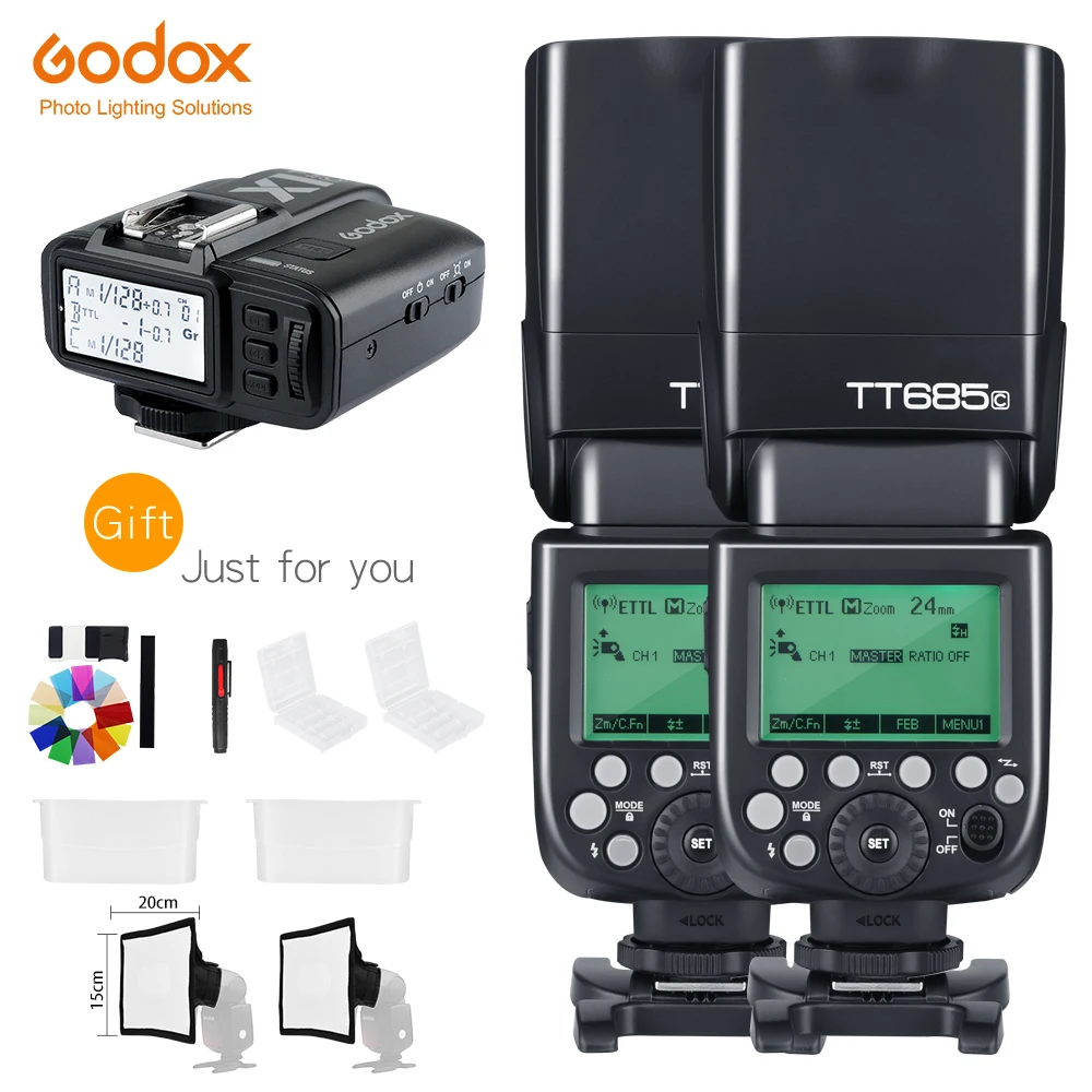 

2X Godox TT685C/N/S/F/O HSS TTL Speedlite + X1 Trigger 2,4G Беспроводная вспышка для камеры Canon Nikon Sony Fuji Olympus