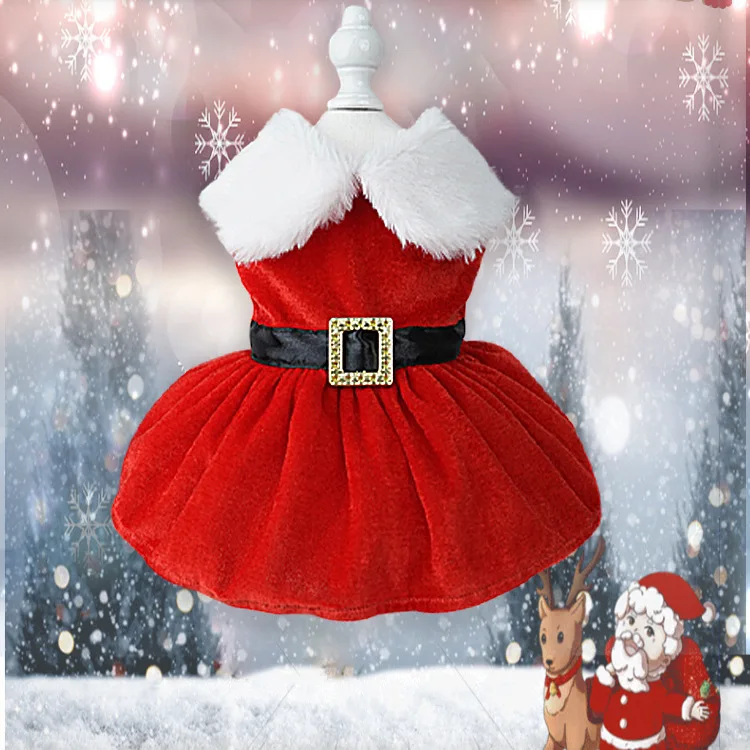 

Santa Claus Dress Pet Dog Clothes Velvet Christmas Clothing Dogs Cat Small Cute Chihuahua Thermal Winter Red Girl Boy Mascotas