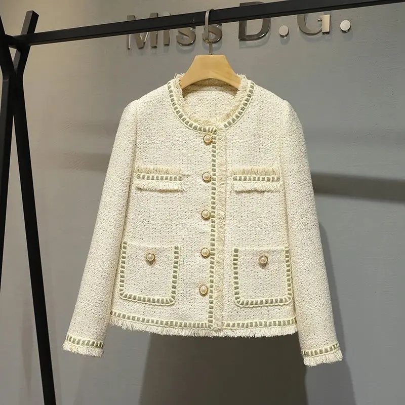 

Vintage Women Elegant Woolen Tweed Coat Female O-neck Slim Long Sleeve Jackets Ladies Wool Blends Outerwear Tops Jacket G309
