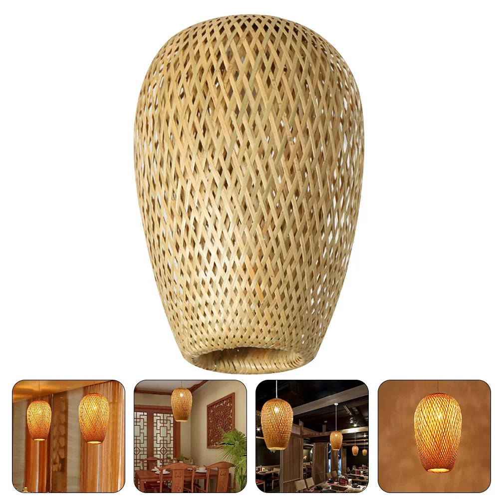 

Bamboo Lampshade Woven Shades Pendant Light Cover Rustic Style Rattan Chandelier