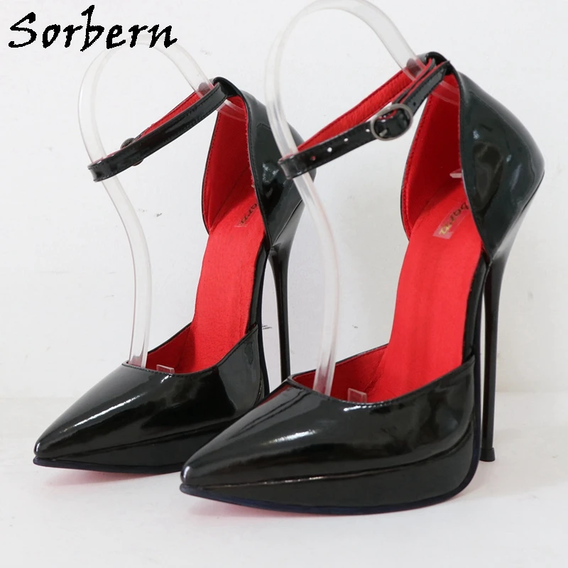 

Sorbern 16Cm Steel Heel Women Pump Shoes Ankle Strap Two-Piece Pointy Toe Shoes Platform Red Lining Pump Stilettos Fetish Heel