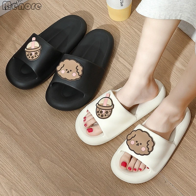 

Cartoon Bear Summer Women's Slippers Sandals 3.5CM High Heels Thick Soft Non-slip Sole Ladies Beach Slides Bathroom Men's Shoes