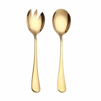 2pcs golden salad spoon fork salad spoon stainless steel cutlery set service spoon set colorful unique spoon kitchen tool