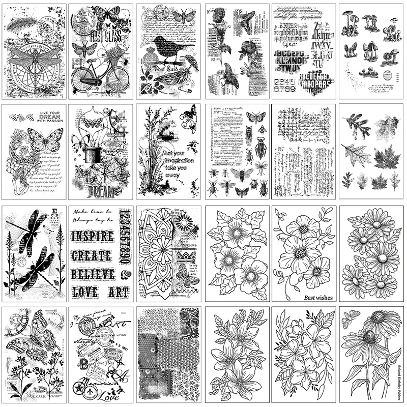 

6Sheet Retro Clear Stamps Transparent Vintage Silicone Stamp for DIY Scrapbooking/Card Making Rubber Stamp 2022 New