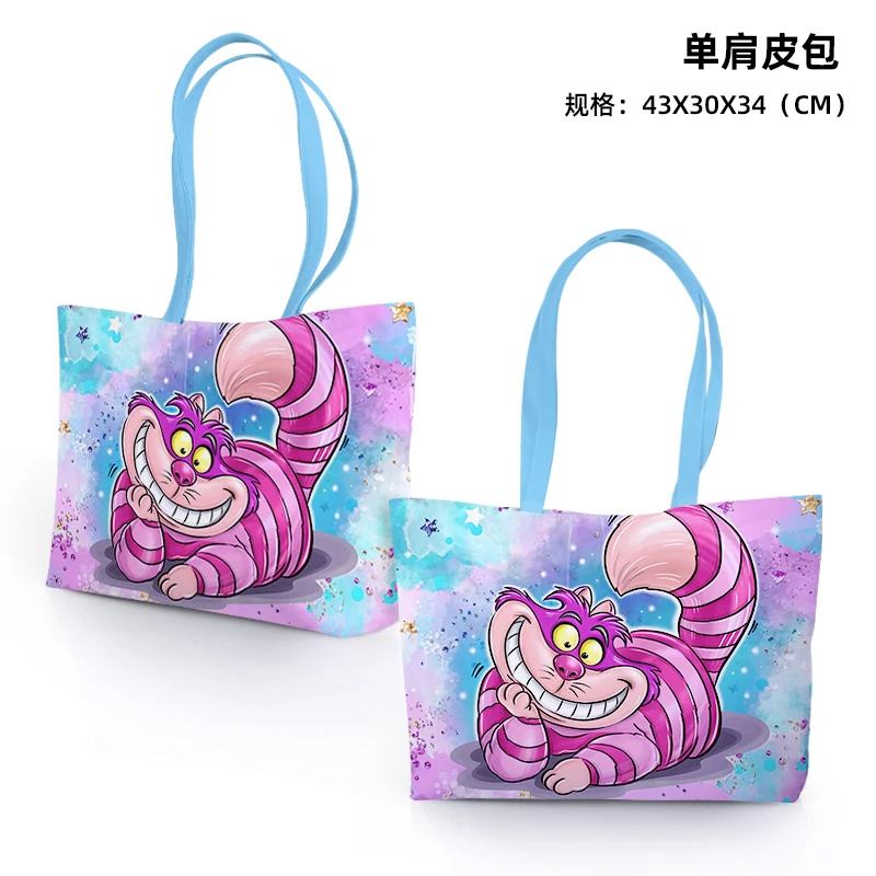 Disney Cheshire cat 9901 Anime Shoulder Bags Customized PU Cartoon Shopping Bag Casual Tote Storage Handbag Unisex Gift