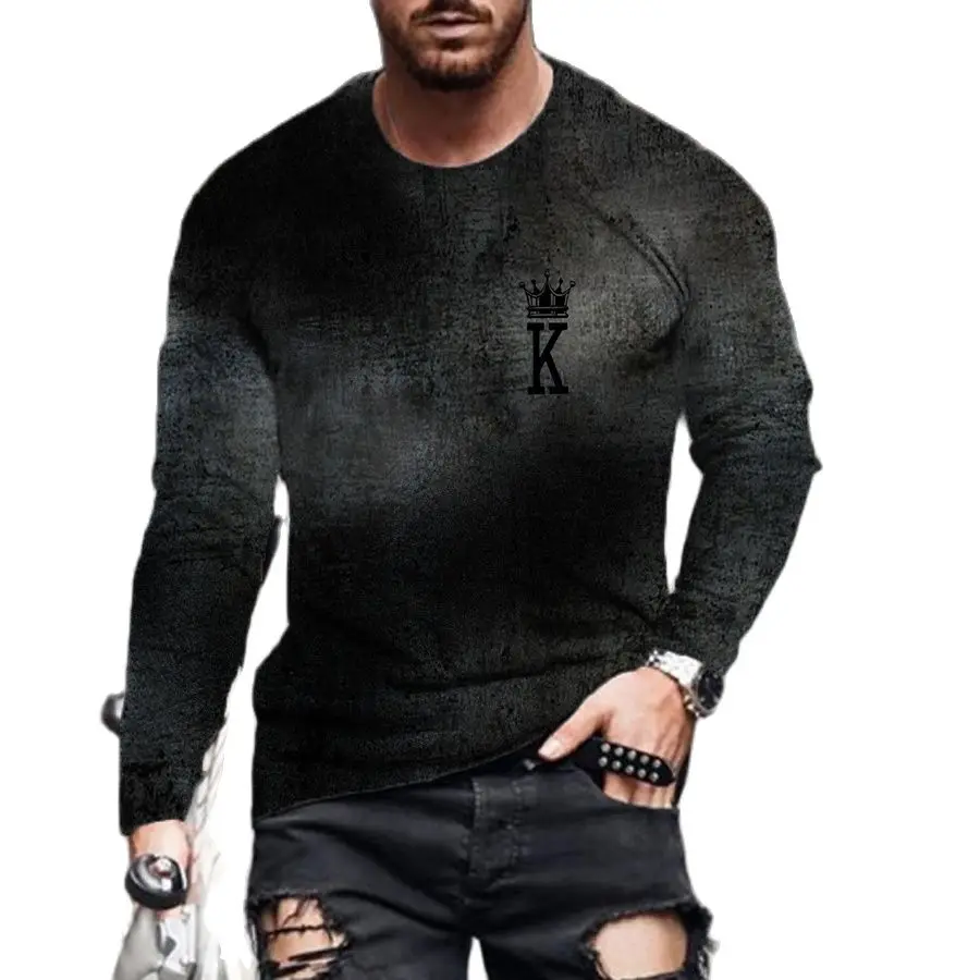 

Spring Autumn Poker K 3D Print Men's Long Sleeve T-Shirt Street Trend Fashion Clothes Loose Large Size Quick-Drying T-Shirt 5XL