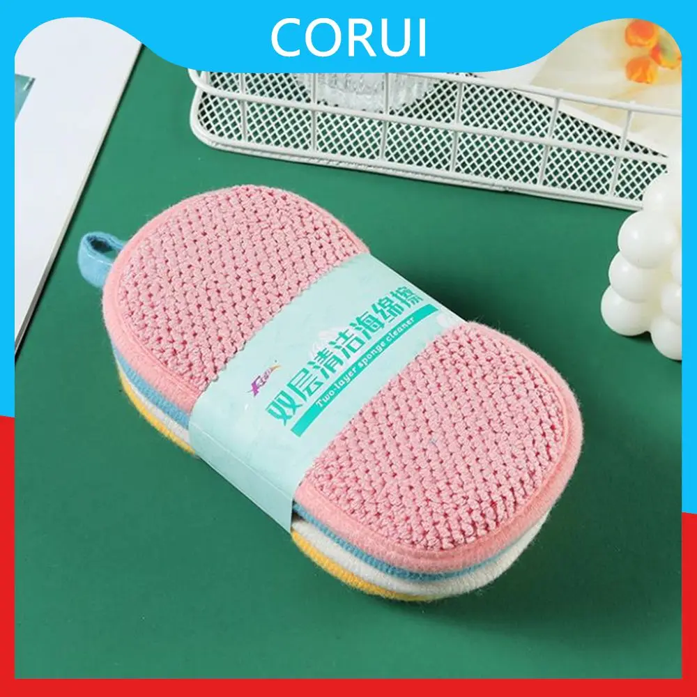 

4pcs Dishwashing Sponge Intimate Lanyard Design Double Sided Cleaning Tools Reusable Labor-saving Kitchen Accessories