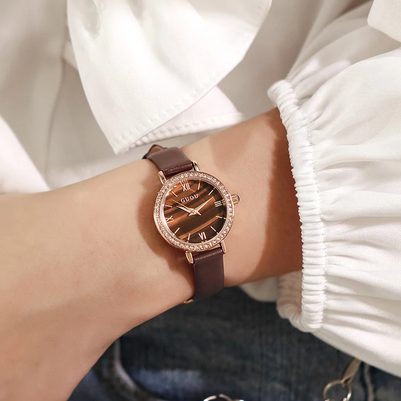 Top Luxury Brand Diamond Crystal Business Quartz Watch Ladies Leather Waterproof Wrist Watch Girl Clock Relogio Feminino