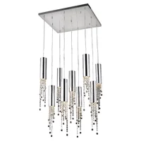 Chrome Crystal Ceiling Led Chandelier Long Loft Pendant Lamp Staircase Dining Room Hallway Lobby Kitchen Island Indoor Lighting