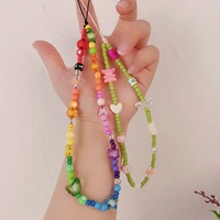 short handmade string lanyard mobile phone lanyard bead pendant womens creative colorful bead pendant wrist anti lost lanyard