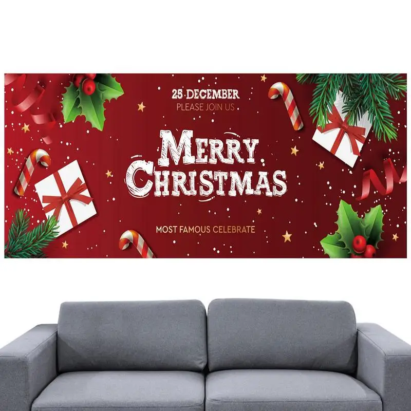 

Christmas Garage Door Decorations Holly Leaves Candy Cane Gift Box Merry Christmas Holiday Banner 183x396CM/213x488CM Large