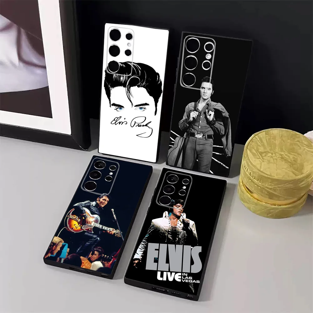 Супер крутой чехол для телефона E-Elvis Presley Samsung S24 23 22 30 21 10 9 Ultra Plus Lite FE 5G черный