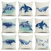 cartoon animals printed cushion cover 45x45cm painting whale style printed pillow covers simple home decoration linen pillowcase