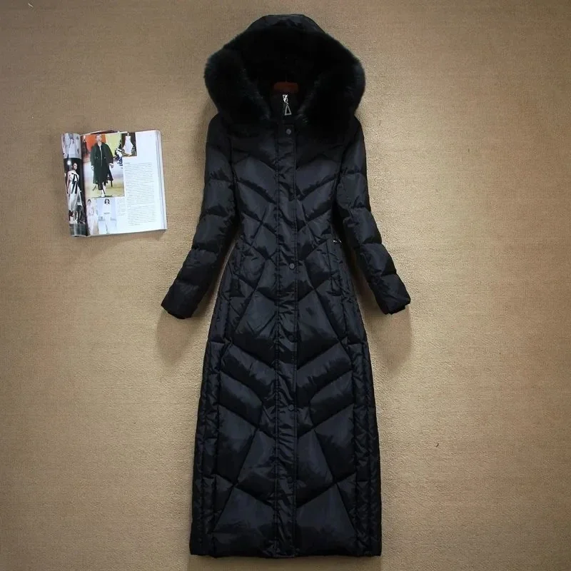 Женский пуховик 2023 зимняя новая мода тонкий воротник из натурального лисьего
