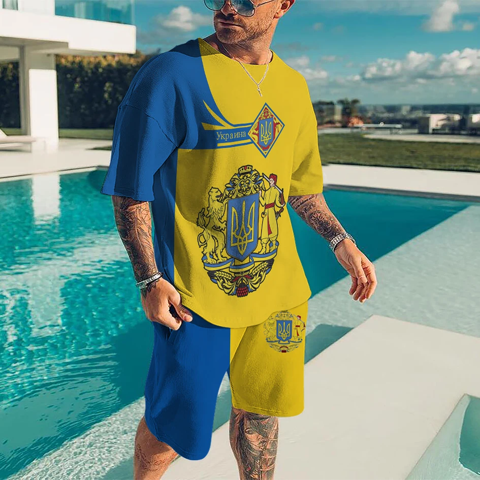 Summer  New Tracksuit Men's Fashion T Shirt Round Neck Suit Casual Men Short Sleeve Top Sportswear 2piece Set Male Clothing