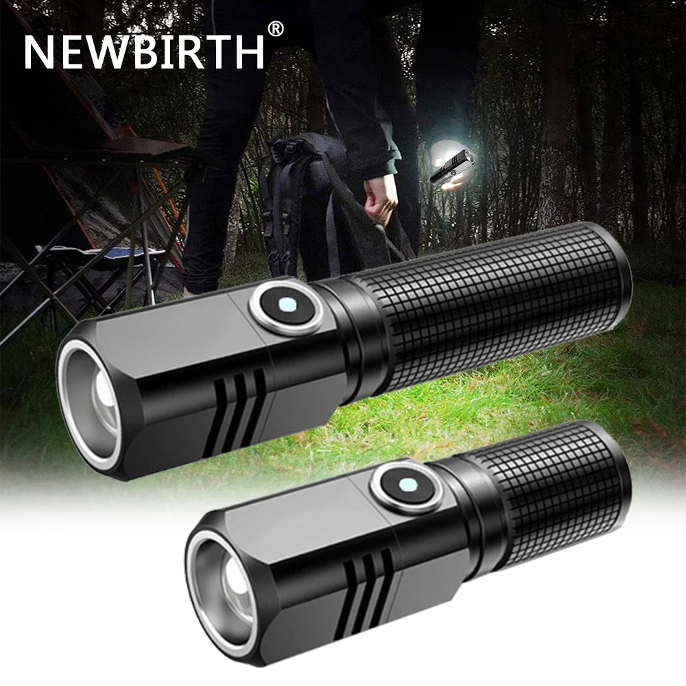 Mini Portable Alloy Flashlight P50 LED USB C Rechargeable Torch 3 Light Modes Using 16340 18650 Battery Long Press To Close