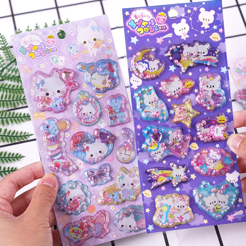 Kawaii Rabbit Little Pearl Decorative 3D Stickers Scrapbooking Diy Journaling Cute Stationery Diary Sticker Ablum Prizes Gift