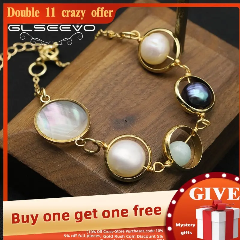 

GLSEEVO Asymmetrical Natural Pearls Pendant Bracelet For Woman Fashion Popular Handmade Jewelry Birthday Gifts Customizable