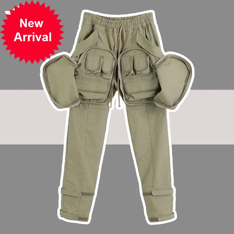 

Cargo High Pants Street Men Hip Hop Multi-pocket Zipper Tactical Cannonball Function Trousers Harjuku Loose Drawstring Overalls