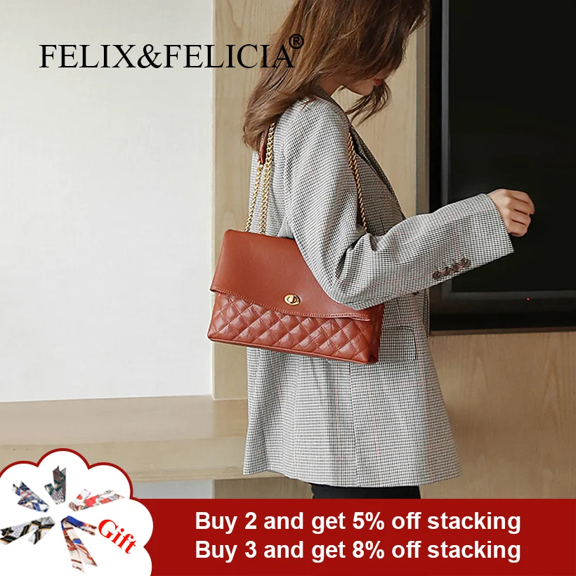 FELIX&FELICIA Factory Brand Women Shoulder Bags 2022 Fashion High Quality Crossbody Genuine Leather Luxury Messenger Chain Bag