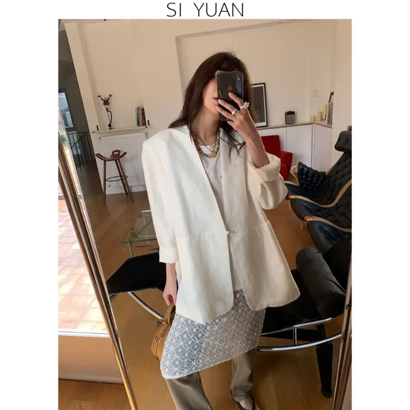 Элегантный женский Универсальный льняной пиджак на одной пуговице в современном