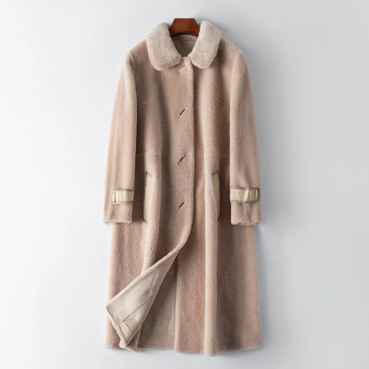 

Fur Coat Women Mink Fur Collar Coats 2023 Winter Wool Parkas Long Jacket Women's Sheepskin Windbreak Woman Clothing Padded Outer
