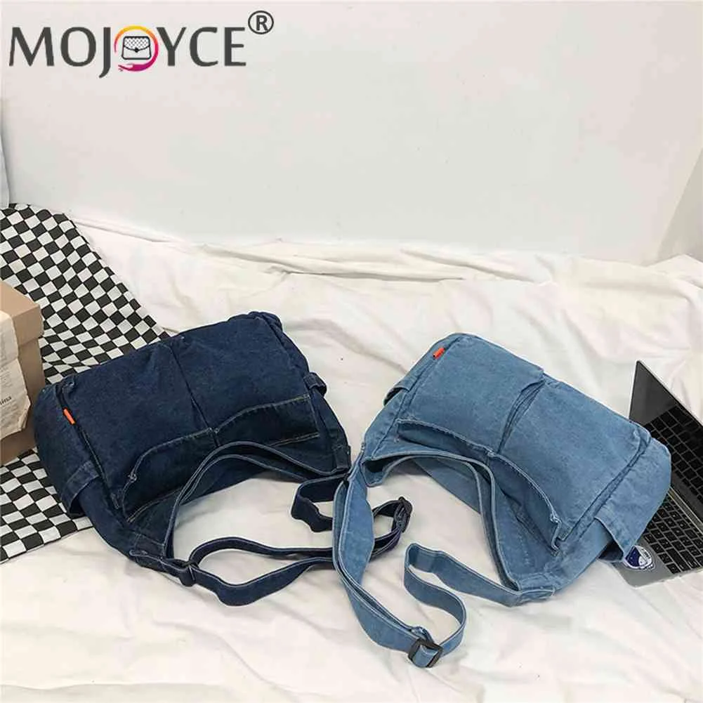 

Японские сумки на плечо в стиле Харадзюку, Дамский мессенджер в стиле ретро из денима, Вместительная дорожная Сумочка через плечо для женщи...