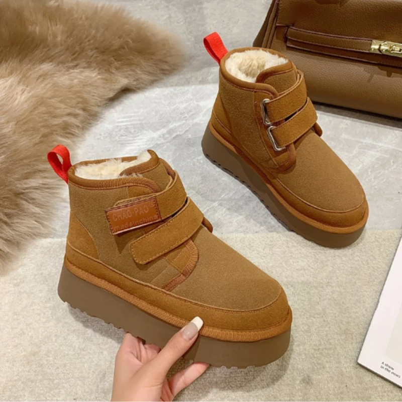 

New Fashion Sheepskin Leather Snow Boots for Women Natural Wool Fur Lined Short Mini Winter Warm Casual Boots Ankle Shoes 2023