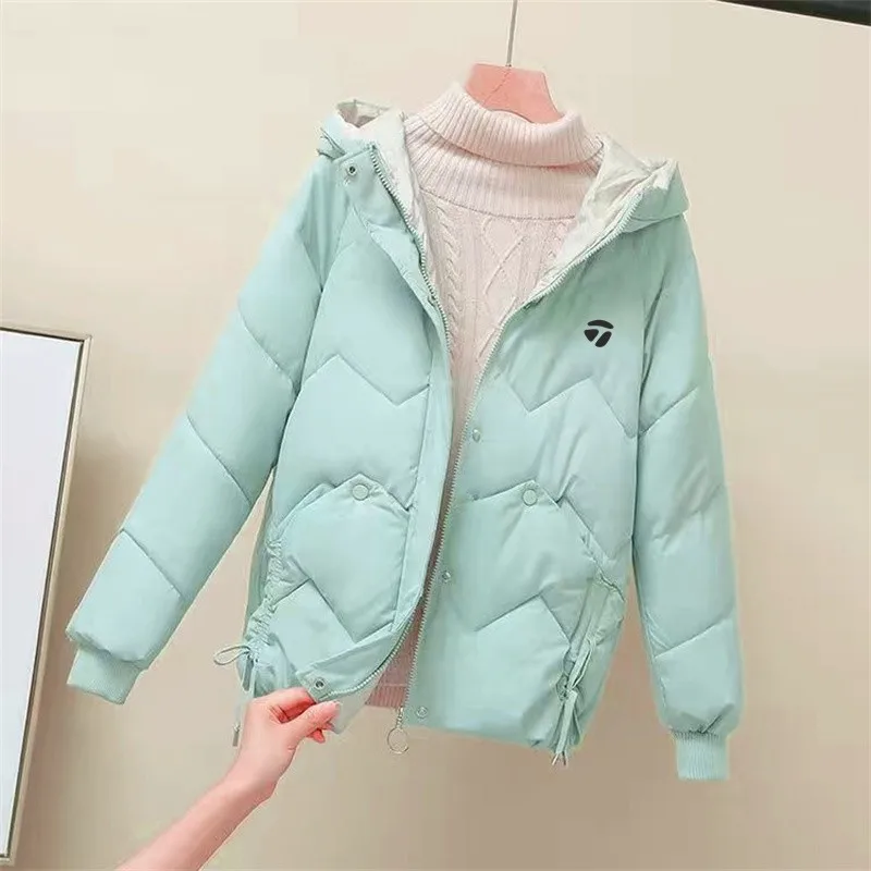 Autumn Winter Ladies Hooded Golf Jackets Fashion Golf Clothing Woman Loose Windbreak Thicken Warm Down Cotton Women Coats