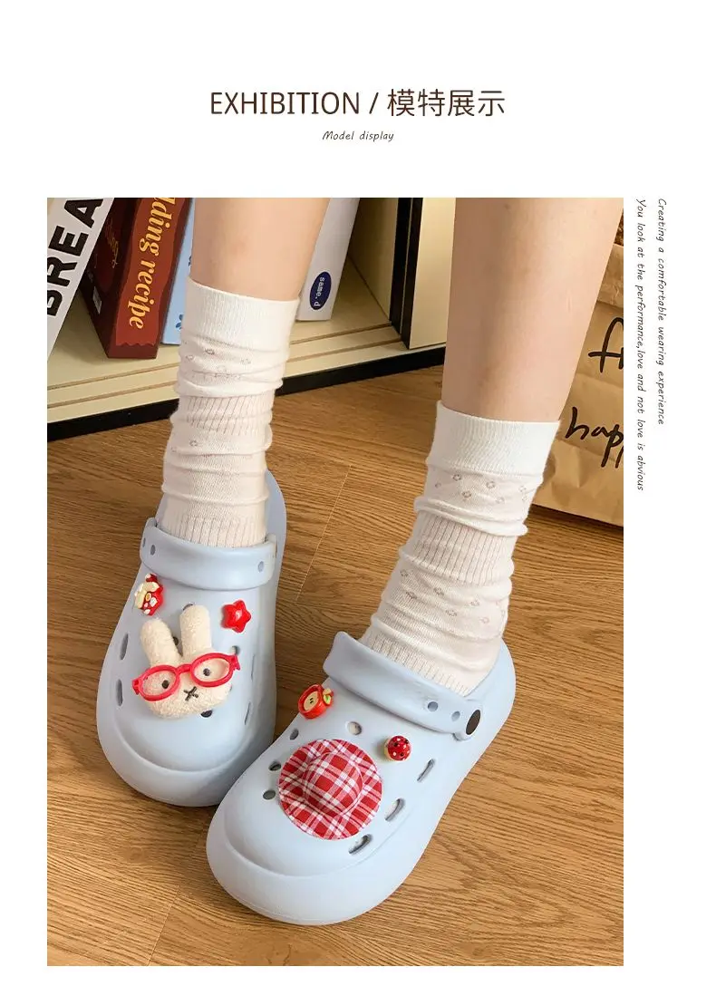 Фото Милые женские тапочки-сабо Miffy с кроликом, мультяшные, с толстой подошвой, нескользящие, с закрытым носком, пляжные, подарок на день рождения №4