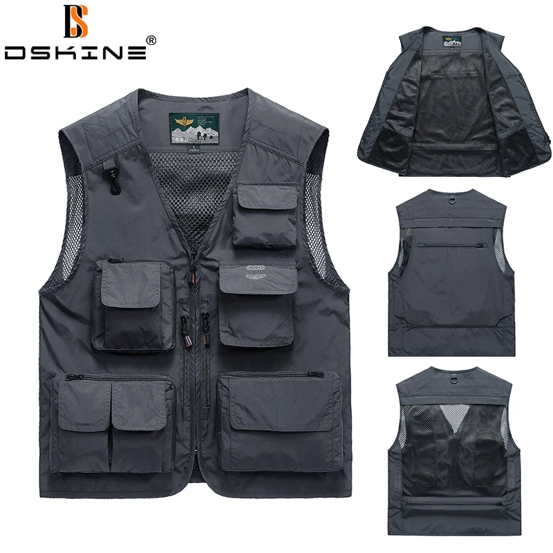 

Summer Men Removable Back Fishing Vest Casual Men Photographer Work Vest Jacket Mesh Sleeveless Vest 12 Pocket Tactical Vest 6Xl