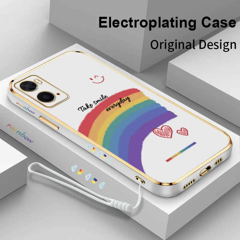 

Rainbow Smiley for OPPO A76 A36 A96 A72 A93 A94 4G A83 A91 A92 A52 A9 A5 2020 A11 X A92S Reno4 Z 5G Reno5 F Wristband Phone Case